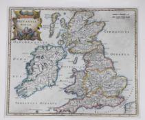 Robert Morden, coloured engraving, Map of Britannia Romana, 36 x 43cm