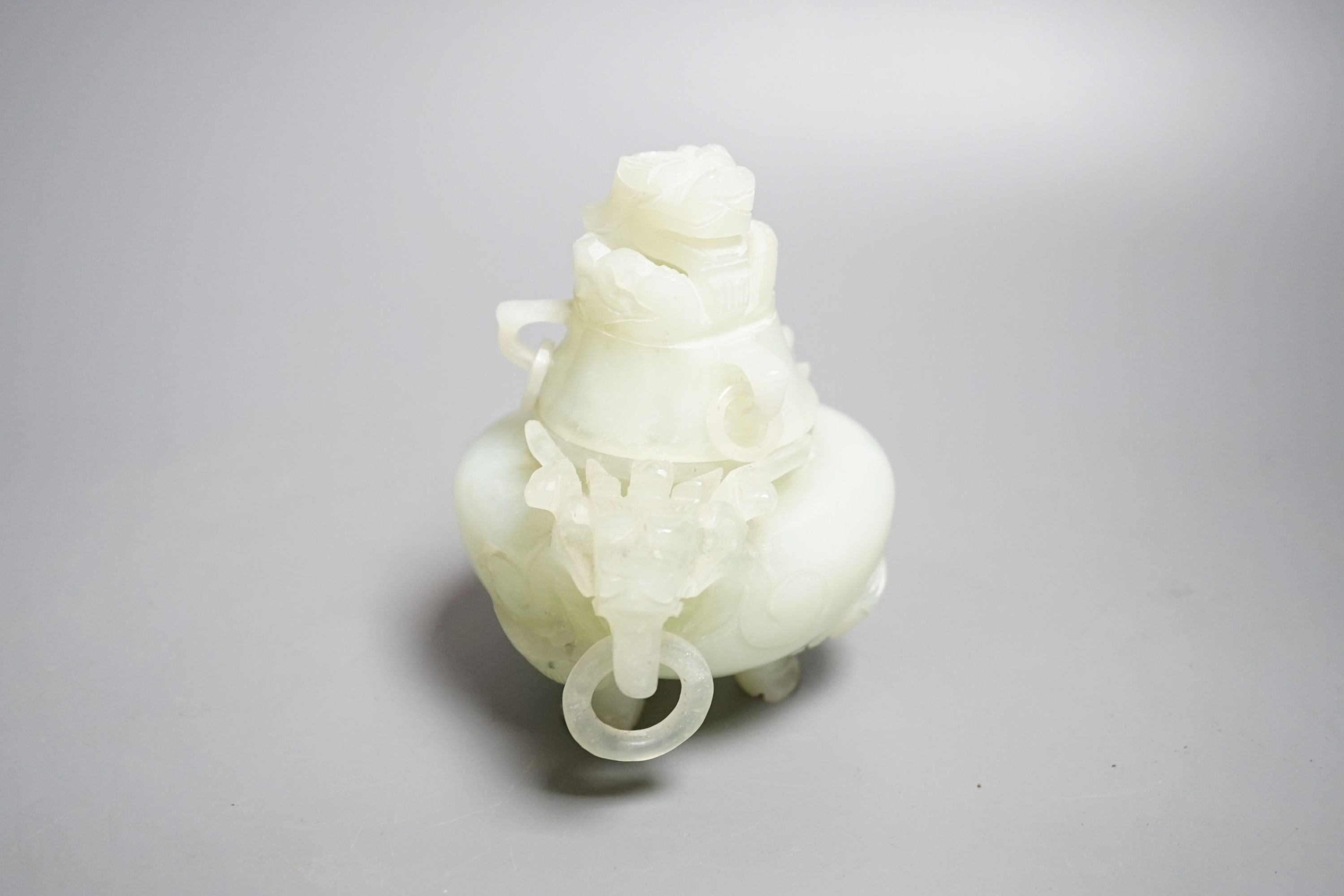 A Chinese bowenite jade censer and cover, overall height 12cm - Image 2 of 6