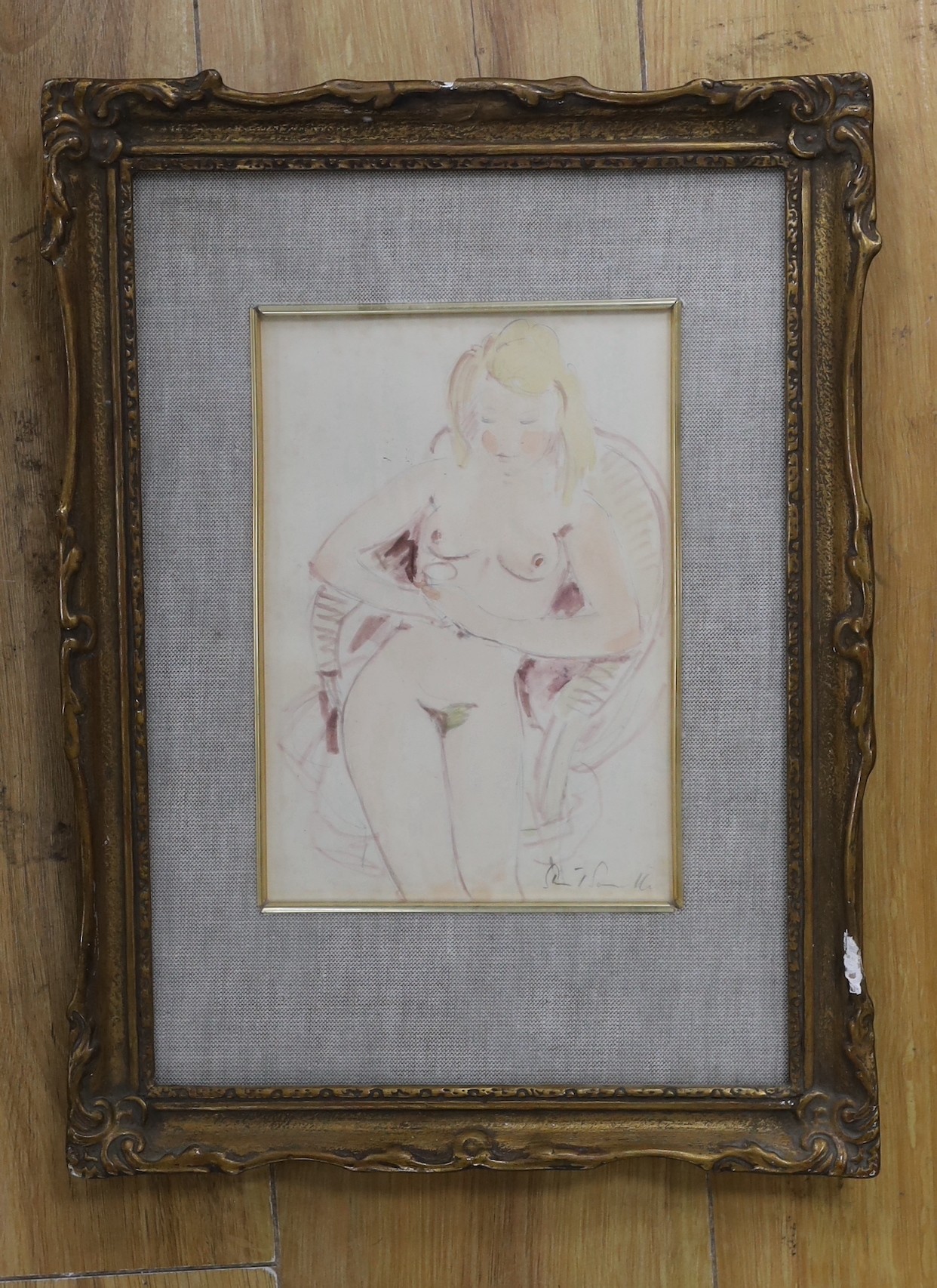 Stuart Scott Somerville (1908-1983), watercolour, Seated female nude, signed, 21 x 14cm - Image 2 of 2