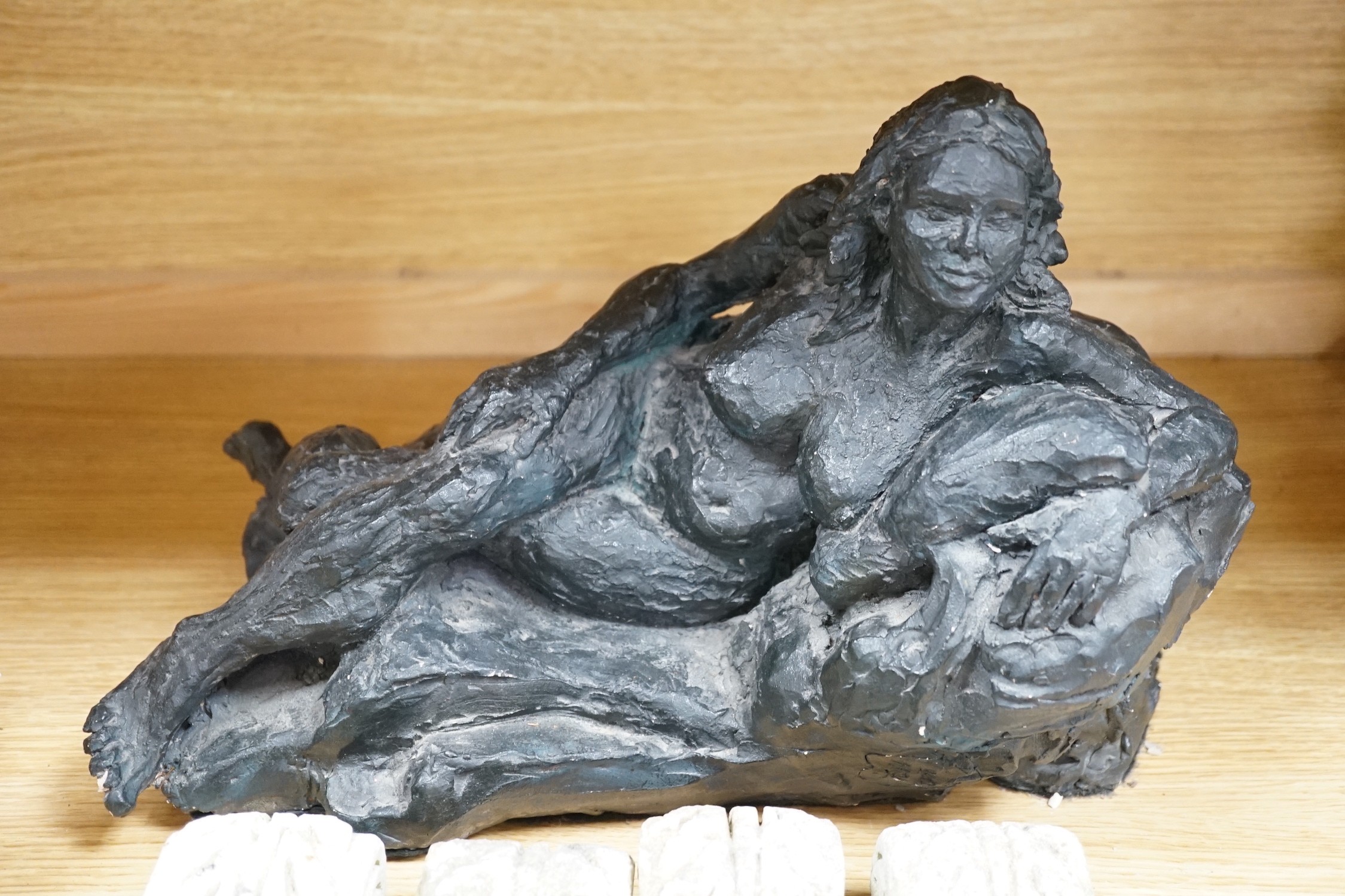 A plaster figural reclining nude signed ‘Roch’ and eight stone mounts - Image 3 of 5