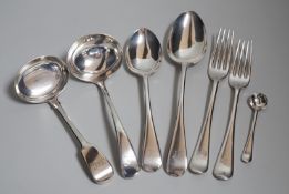 A part canteen of late Victorian silver Hanoverian pattern flatware, comprising fifty four items,