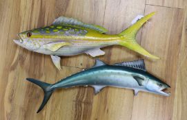 Two decorative painted composition ‘fish’ wall plaques