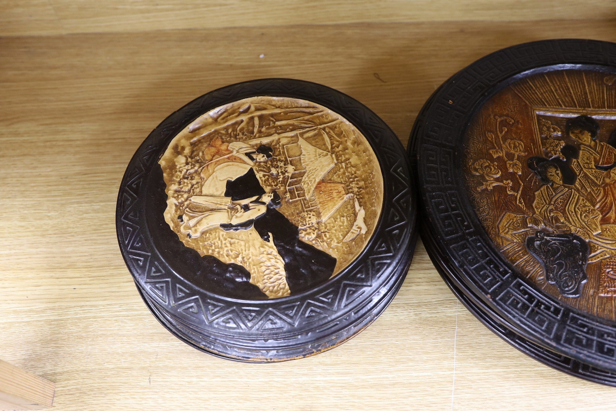 3 large and 5 smaller Bretby chinoiserie wall plates, largest 33cm - Image 2 of 3