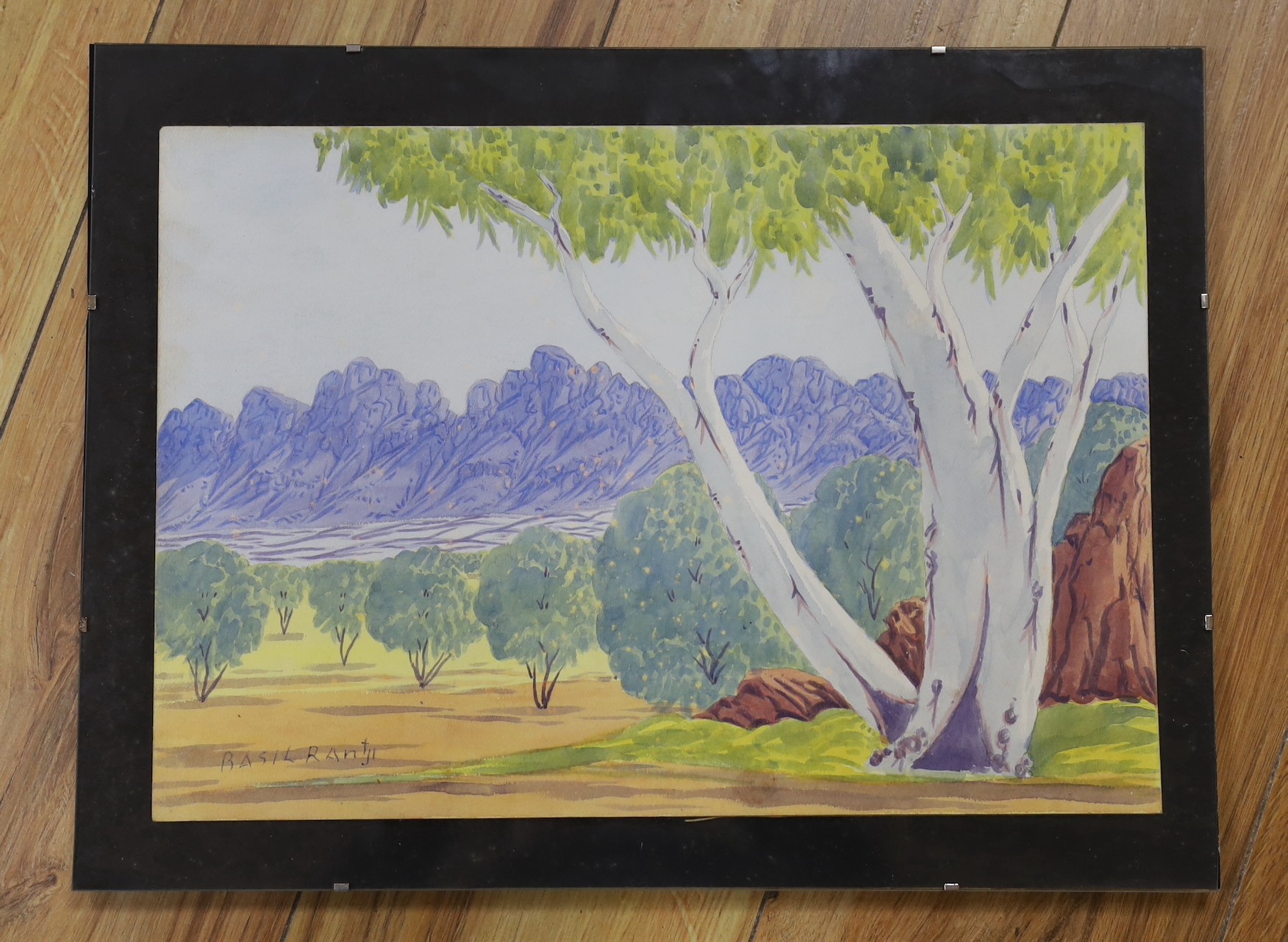 Basil Rantji (Australian), aboriginal landscape watercolour in glazed frame 25x36cm Provenance: - Image 2 of 3