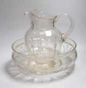 A Victorian/Edwardian cut glass toilet jug and basin,