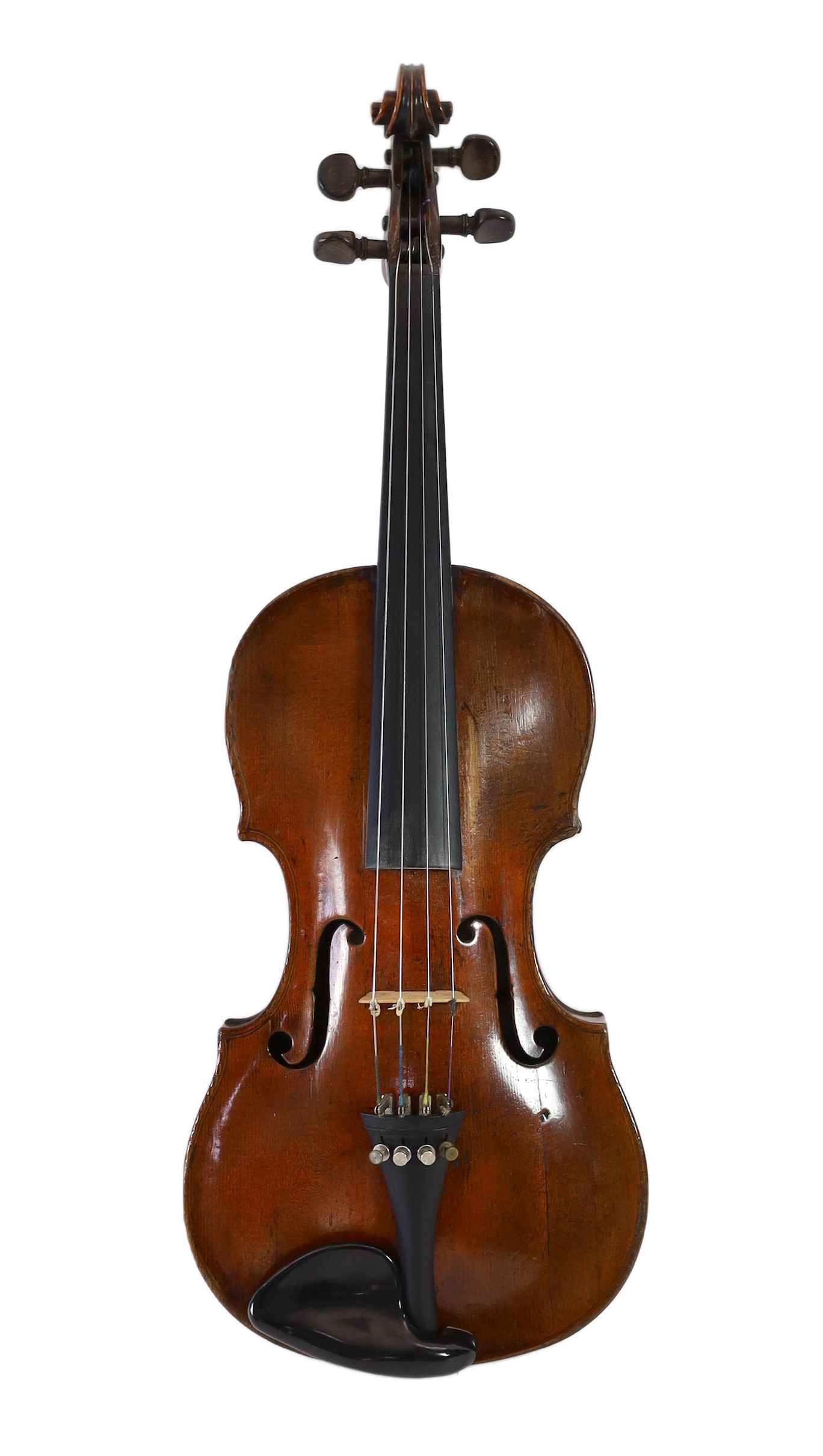 A 19th century violin attributed to Klotz school, unlabelled, the back and sides with medium curl,