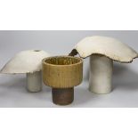Ruth Sulke - two studio glazed stoneware ‘mushroom’ vases, together with a small studio pottery