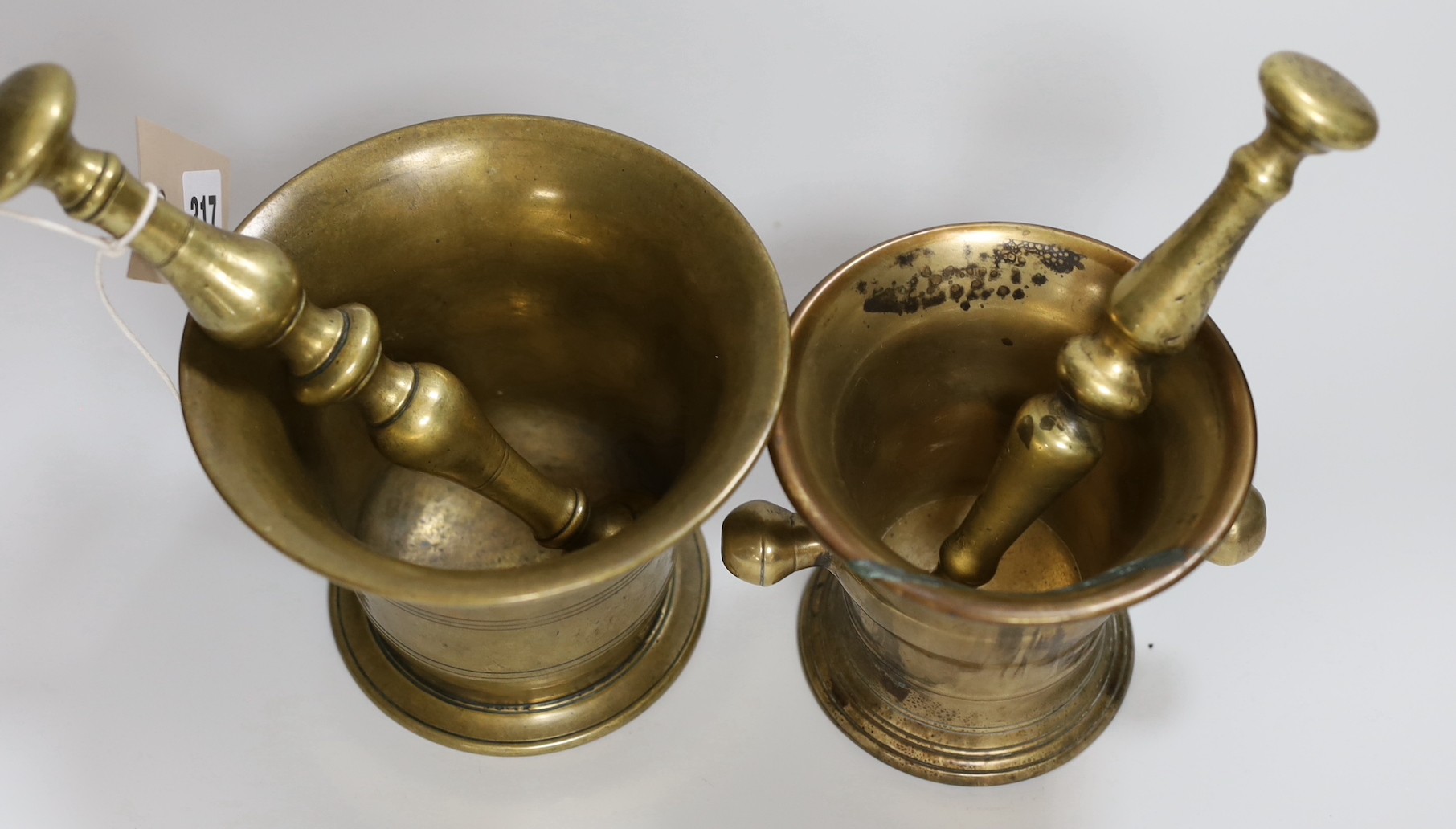 Two 18th/19th century brass mortars, with pestles - Image 2 of 2