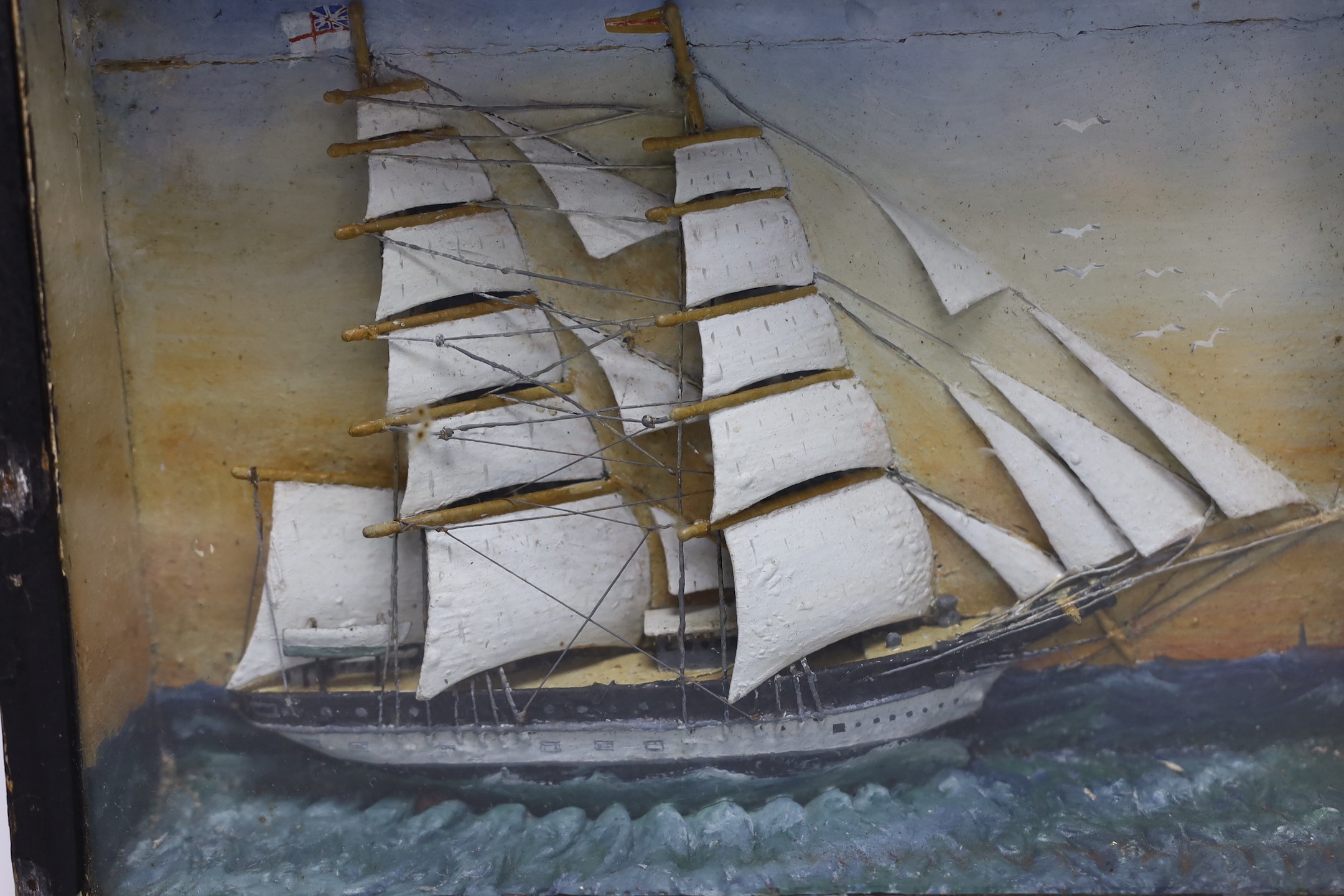 A painted half ship diorama, in glazed frame, 22x29cm - Image 2 of 4