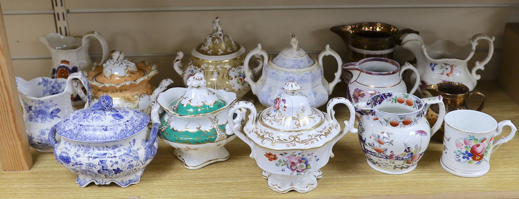 A collection of Victorian porcelain and pottery sucriers and jugs