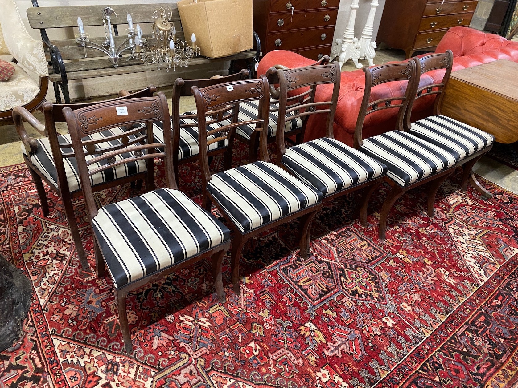 A set of eight Regency mahogany dining chairs, two with arms