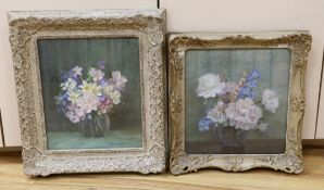 Nora Helen Cullen (20th C.), two oils on canvas, Still lifes of flowers in vases, signed, 35 x