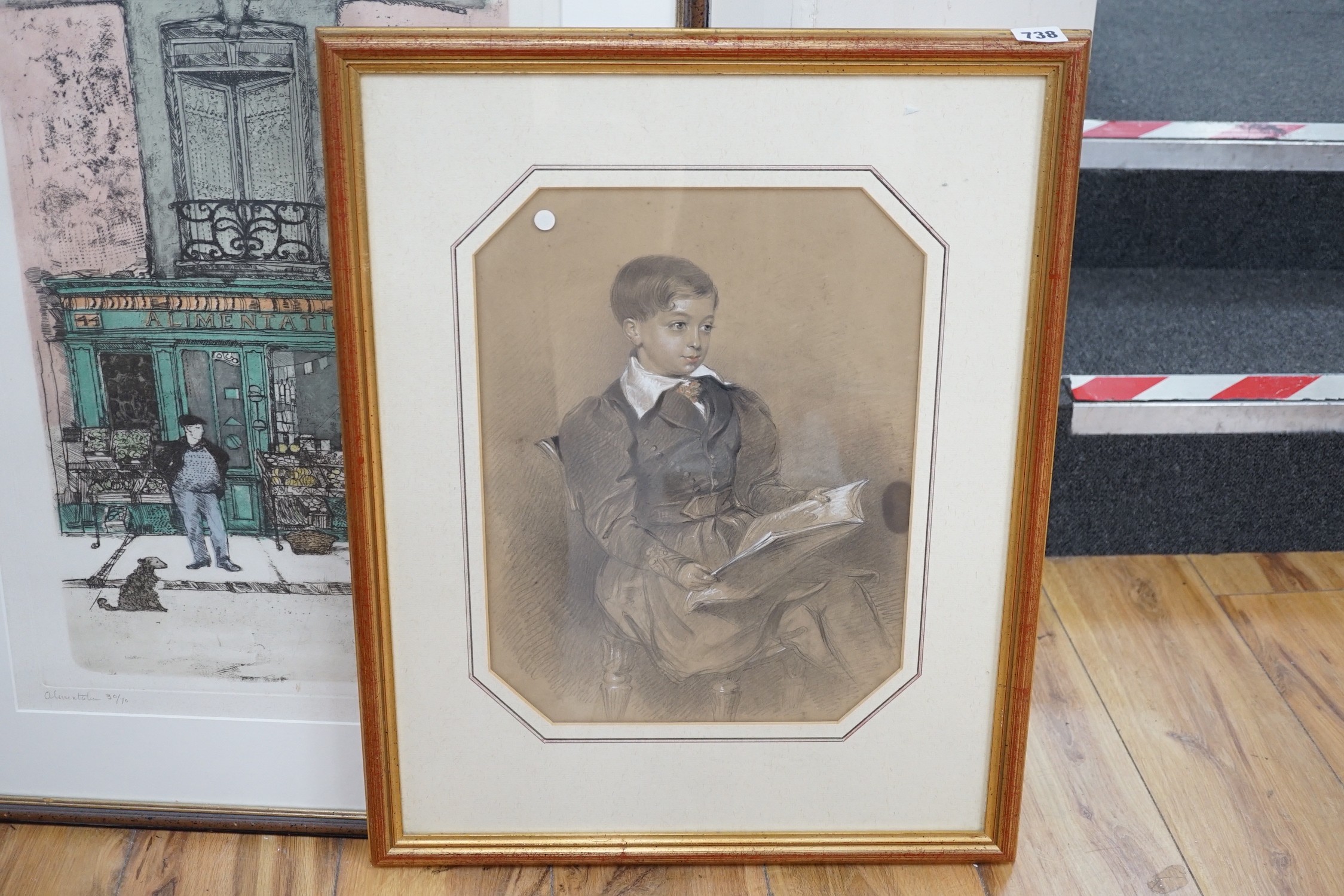 Victorian School, pencil and chalk, Portrait of a seated boy, 39 x 29cm - Image 2 of 2