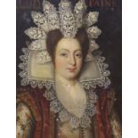 Early 19th century English School, oil on wooden panel, Portrait of 'Lady Paine, AE Datis Sua 1591',