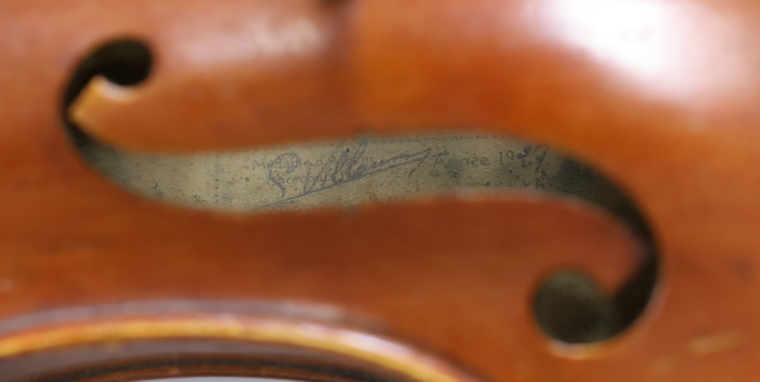 An early 20th century French viola labelled and branded Guastave Villaume, dated 1927, length of - Image 6 of 7