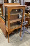 An Edwardian pine display cabinet, width 64cm, depth 29cm, height 144cm