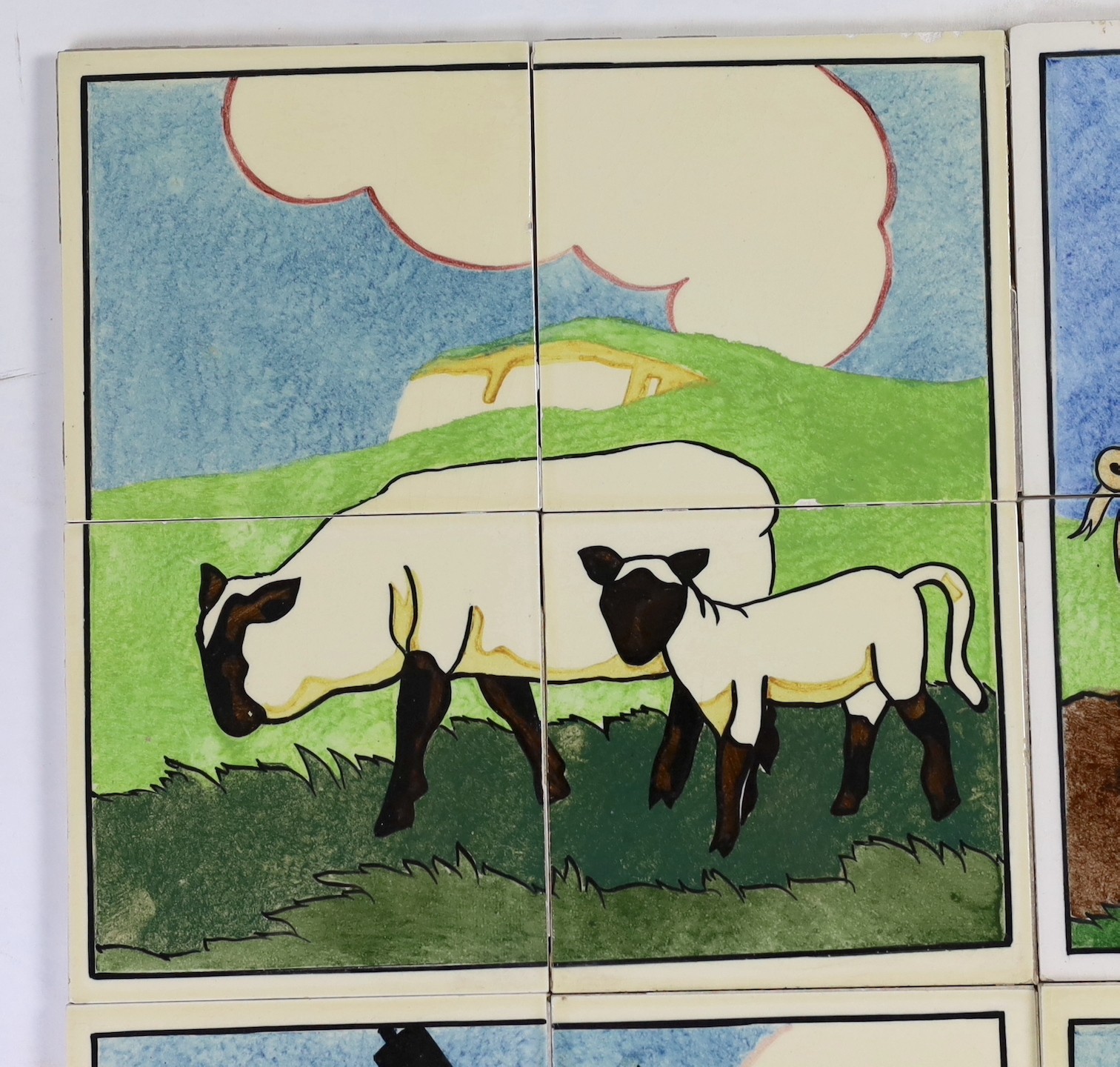 E.E. Strickland for Carter & Co, Poole pottery, six sets of four tile panels of animals and farm - Image 5 of 17