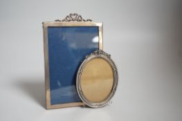 A George V silver mounted rectangular photograph frame, with ribbon bow crest, Birmingham, 1919,