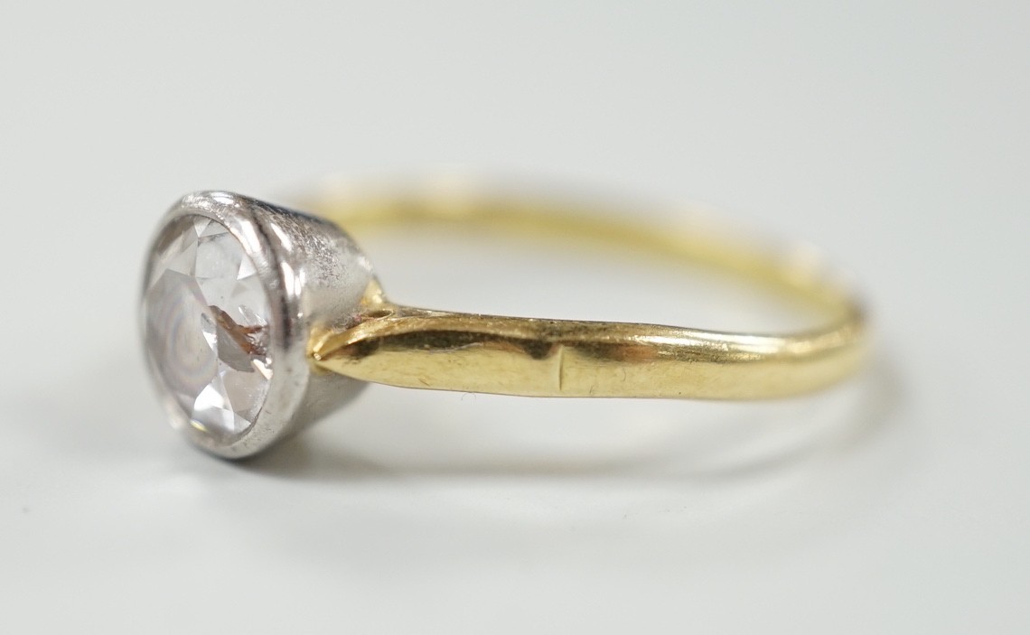 A modern 18ct gold and collet set solitaire diamond ring, size N, gross weight 3.1 grams, the - Image 2 of 5