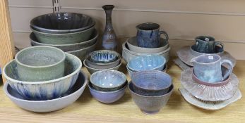 A collection of studio pottery bowls jugs and dishes
