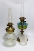 A Victorian brass oil lamp and one other lamp (2)