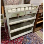 A French provincial painted pine plate rack, length 101cm, depth 32cm, height 120cm