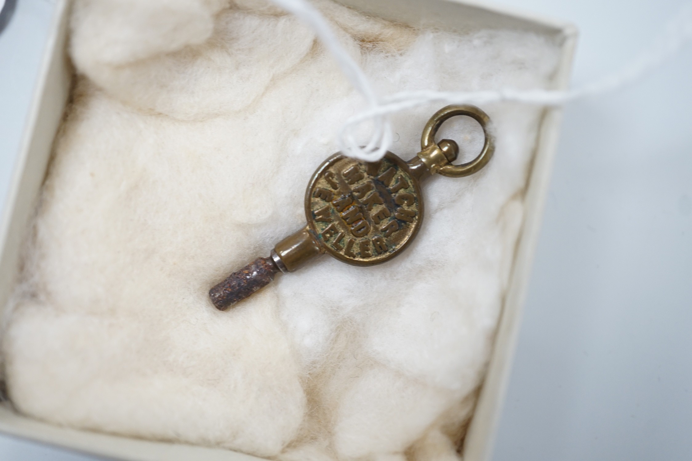 A continental 18k yellow metal open faced fob watch, with Roman dial and key, 40mm, gross weight - Image 5 of 5