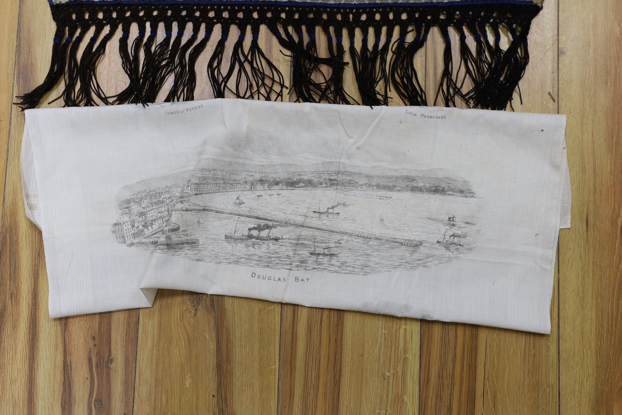 An early Victorian silk and velvet ladies stole, a length of finely woven silk with a woven check - Image 2 of 3