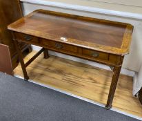A George III style mahogany three drawer side table, width 120cm, depth 60cm, height 78cm