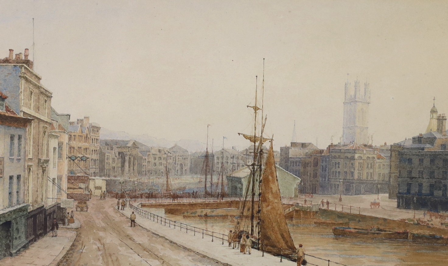 Charles Edward Hern (1848-1894), watercolour, 'The Drawbridge, Bristol 1891’, signed, 13 x 22cm