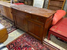 A Victorian style hardwood bow front sideboard, length 129cm, depth 54cm, height 85cm