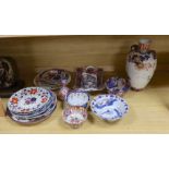 A Japanese Imari two handled vase, a Kangxi Imari bowl a/f and a collection of similar Japanese