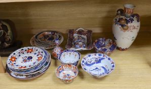 A Japanese Imari two handled vase, a Kangxi Imari bowl a/f and a collection of similar Japanese