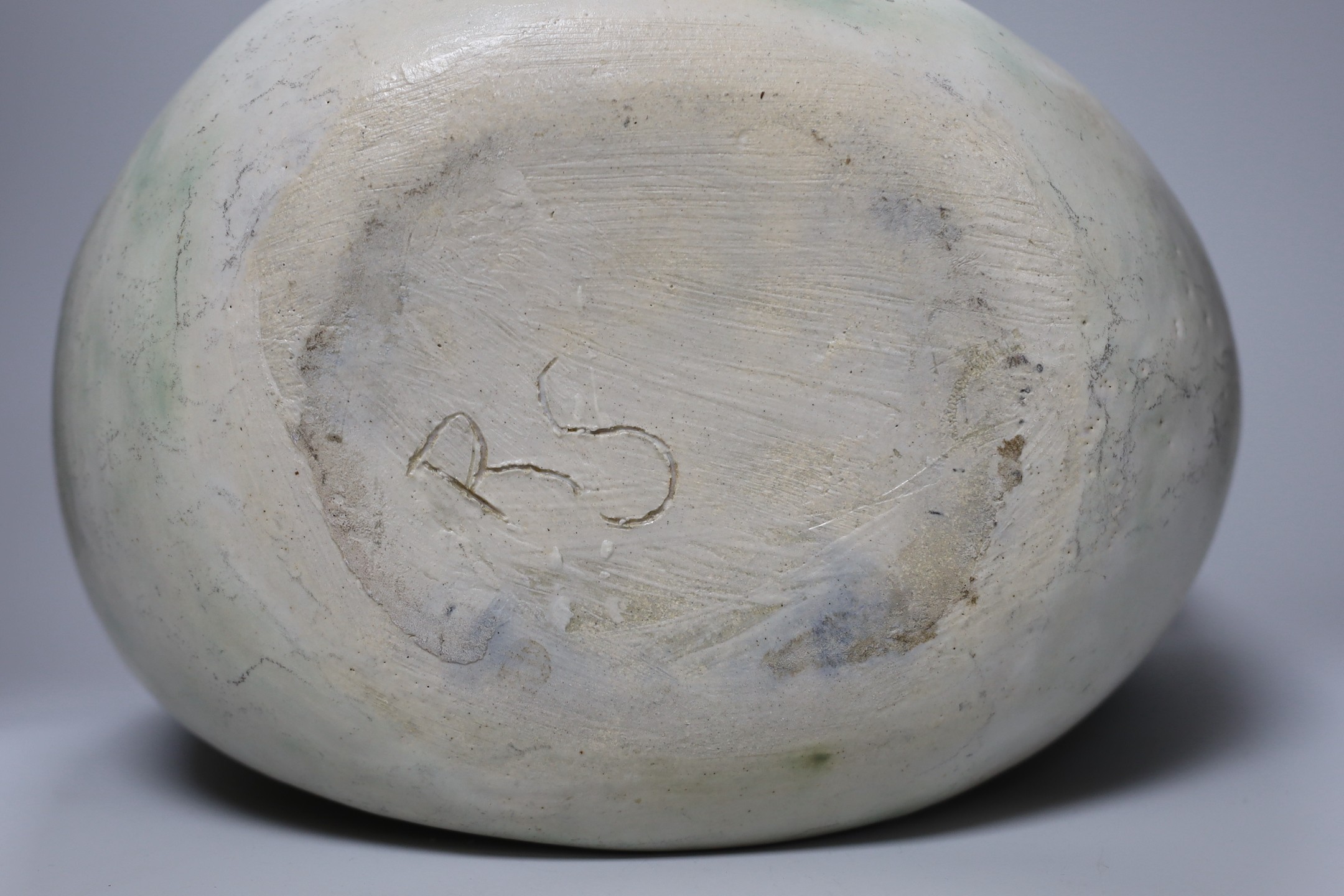 Ruth Sulke - a large studio stoneware white and green glazed free-form vase, 31cm Literature- Ruth - Image 4 of 4