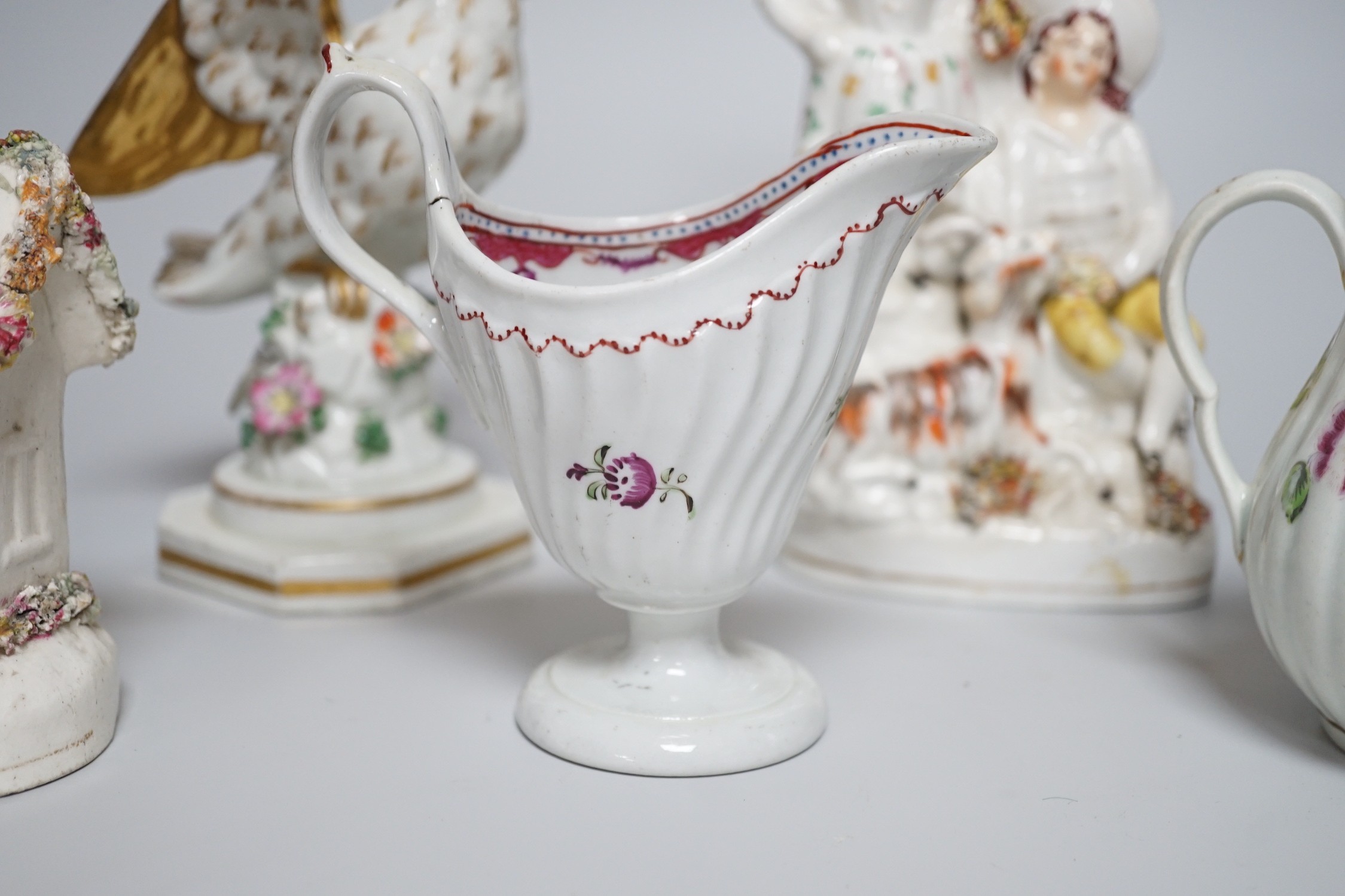 A Worcester milk jug, c.1780, a Newhall-type cream jug, c.1795, a Staffordshire porcelain model of - Image 3 of 12