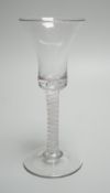 An 18th century Double series opaque twist stem wine glass. 18.5cm tall