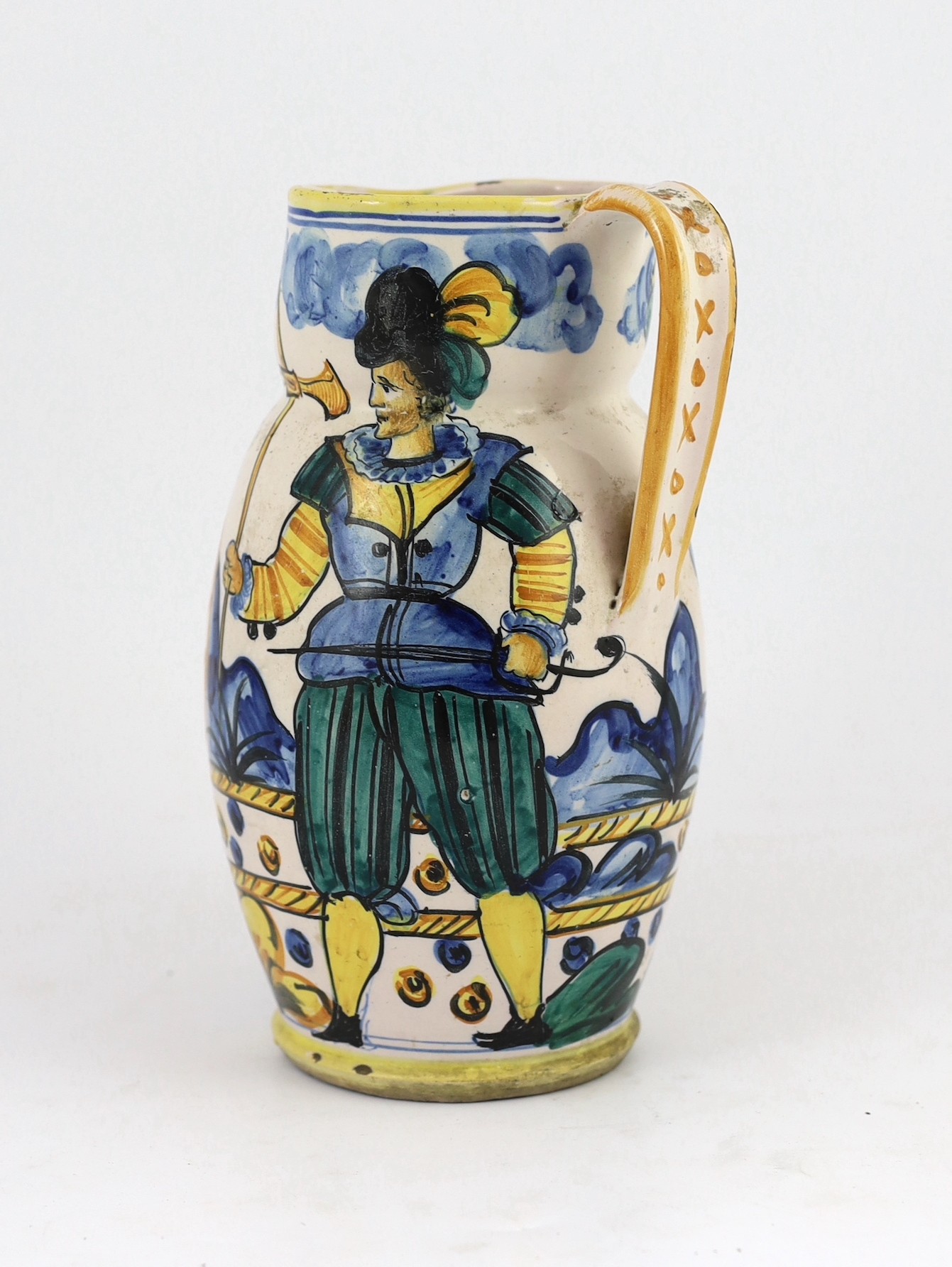 An Italian maiolica jug (boccale), probably Montelupo, 18th/19th century, painted with a soldier - Image 3 of 5