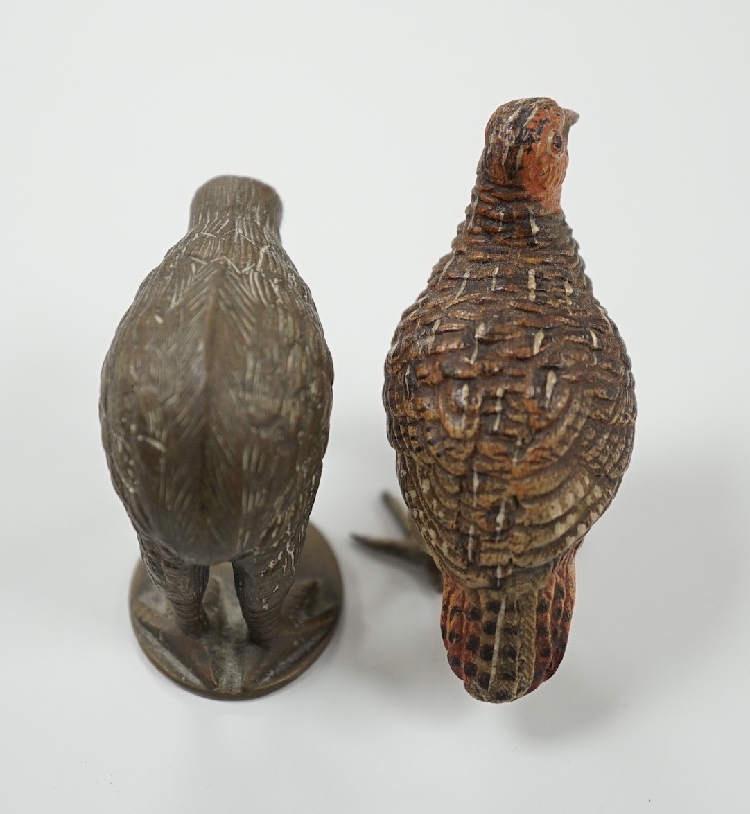 A cold painted bronze model of a ptarmigan and a bronze model of a kiwi. Tallest 5.5cm - Image 2 of 3