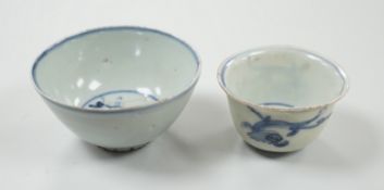 Two Chinese late Ming blue and white tea bowls, Wanli period,. Largest 8.5cm diameter