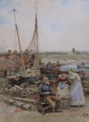 Ebenezer Wake Cooke (1843-1926), watercolour, Selling the day's catch', signed and dated 1884,