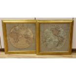 Master McMitlan 1850, pair of engraved maps of the Eastern and Western Hemisphere, published by