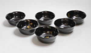 A boxed set of six Japanese lacquer bowls, 1933