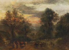 Follower of John Linnell (British, 1792-1882) 'Returning Home'oil on canvasbears signature and