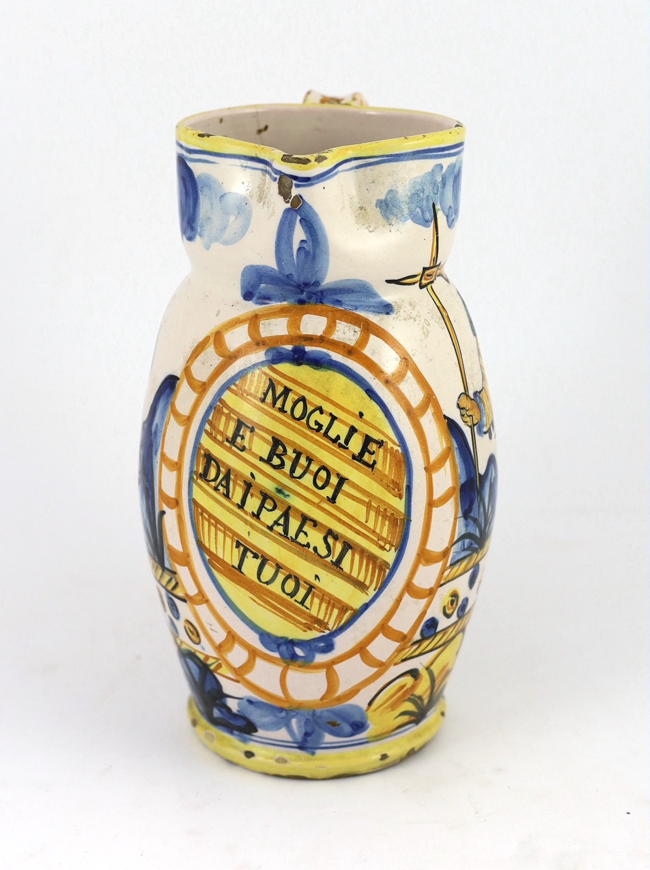 An Italian maiolica jug (boccale), probably Montelupo, 18th/19th century, painted with a soldier - Image 2 of 5
