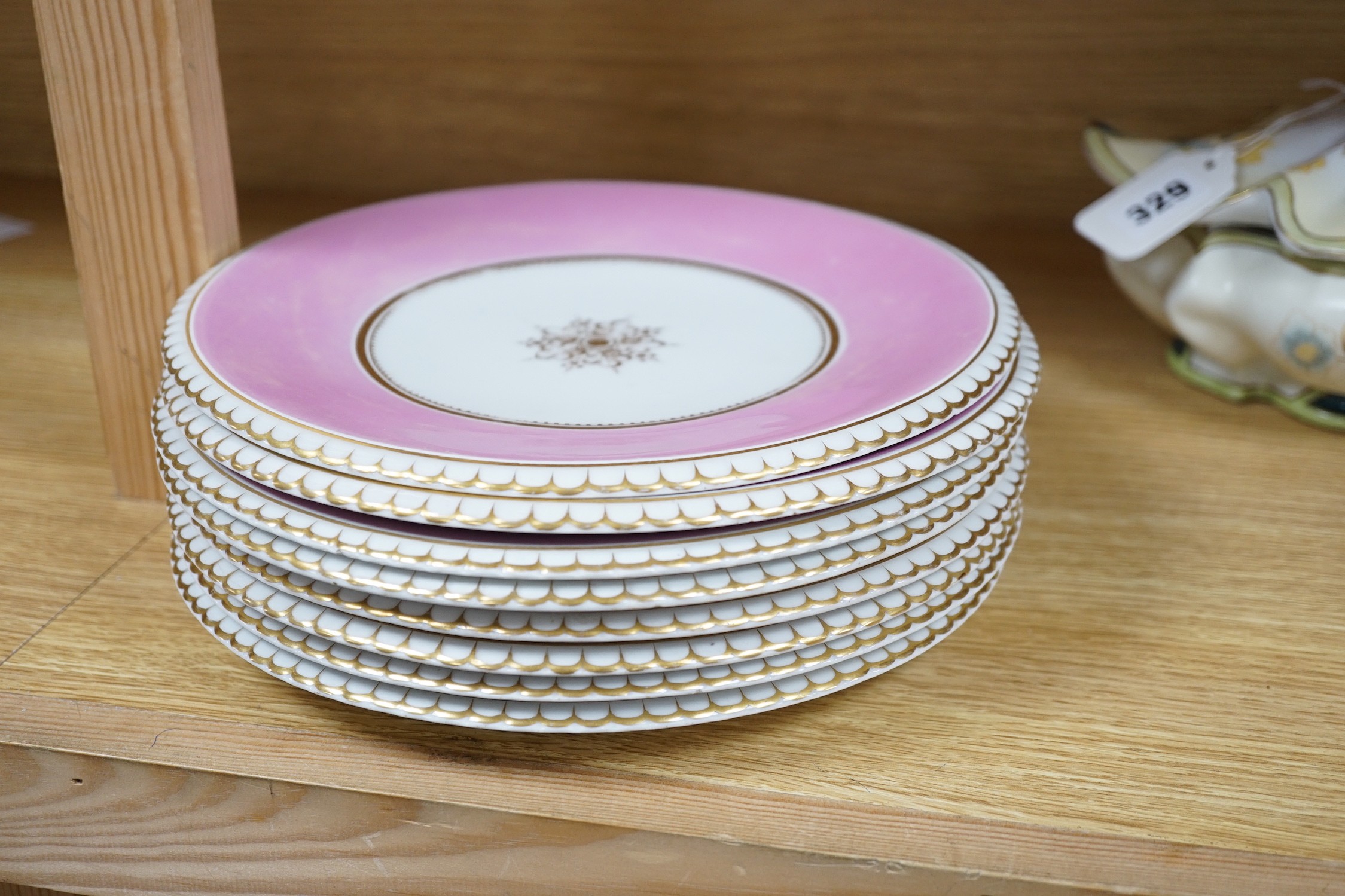 Grainger & Co. Worcester pink ground part dessert service, an Adams silver-mounted blue jasper - Image 3 of 11