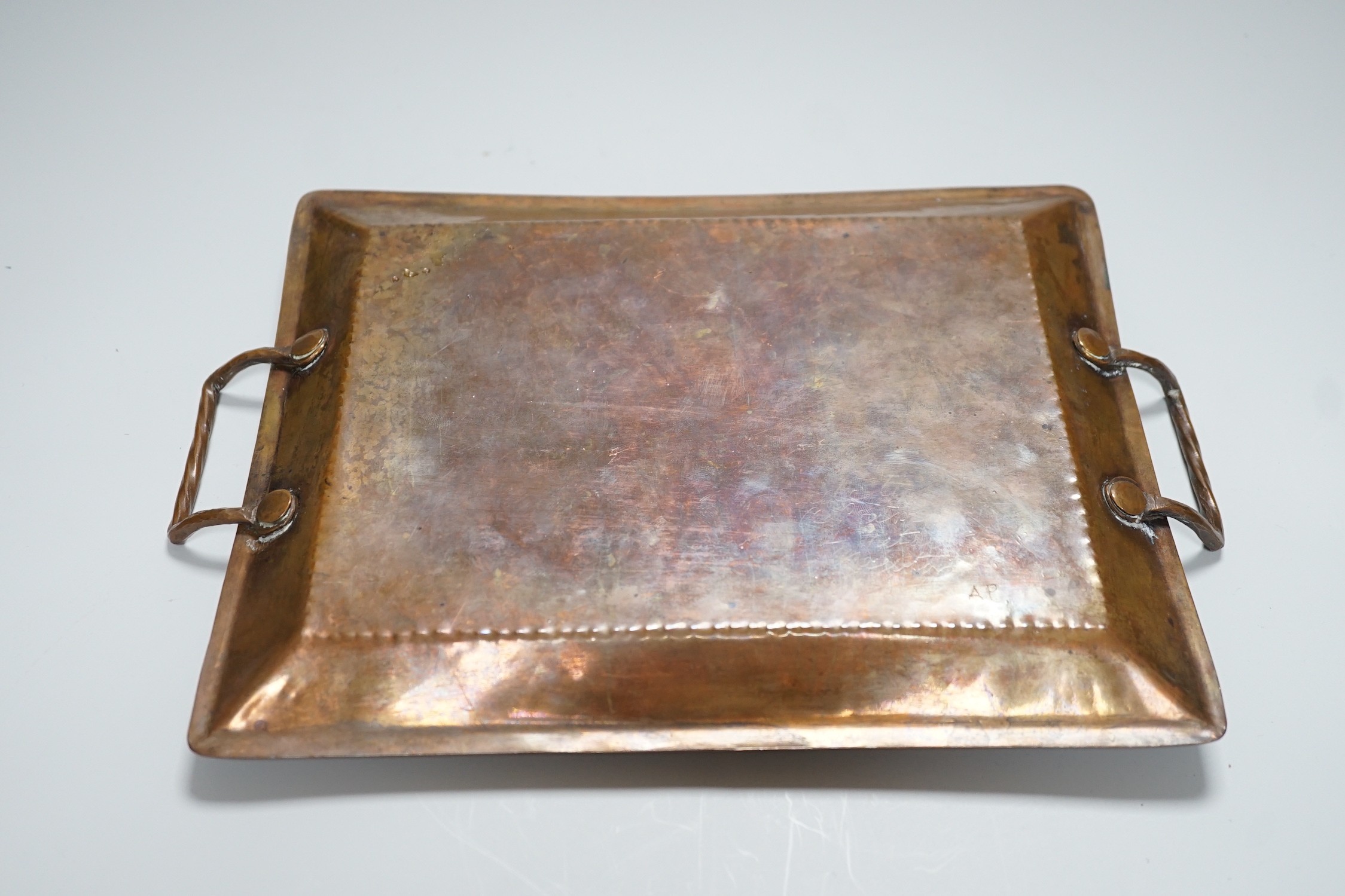 Newton School of Metalwork, Cambridge copper tray by Albert Prime, tutor, 29cm - Image 4 of 5