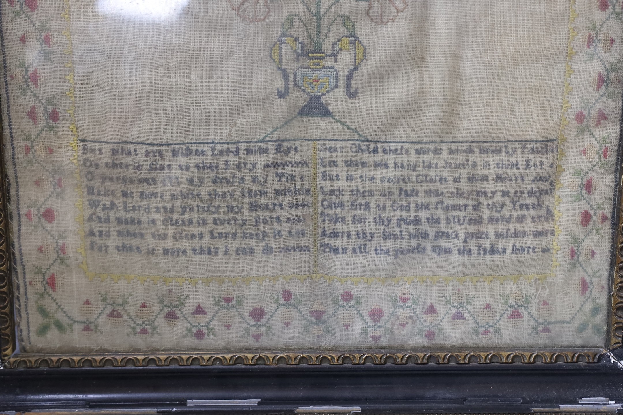 An 18th century framed silkwork sampler, 37x32cm excl frame - Image 3 of 3