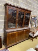 A reproduction George III style mahogany glazed library bookcase, length 182cm, depth 48cm, height