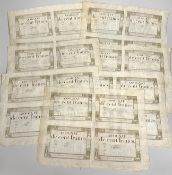 French Revolutionary banknotes, Republic Francaise, five uncut sheets of four Assignat de cent