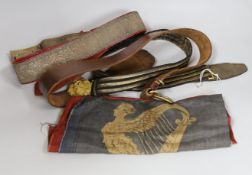 A Royal Naval gilt brass mounted officers belt, an Edwardian Dieu et mon droit belt, a Victorian